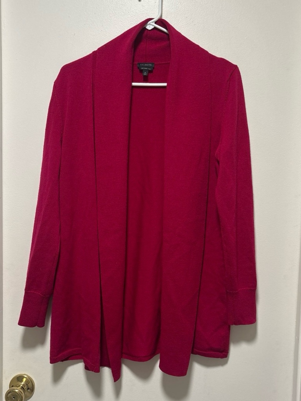 Talbots Open-Front Cardigan - Deep Raspberry merino wool sz medium soft